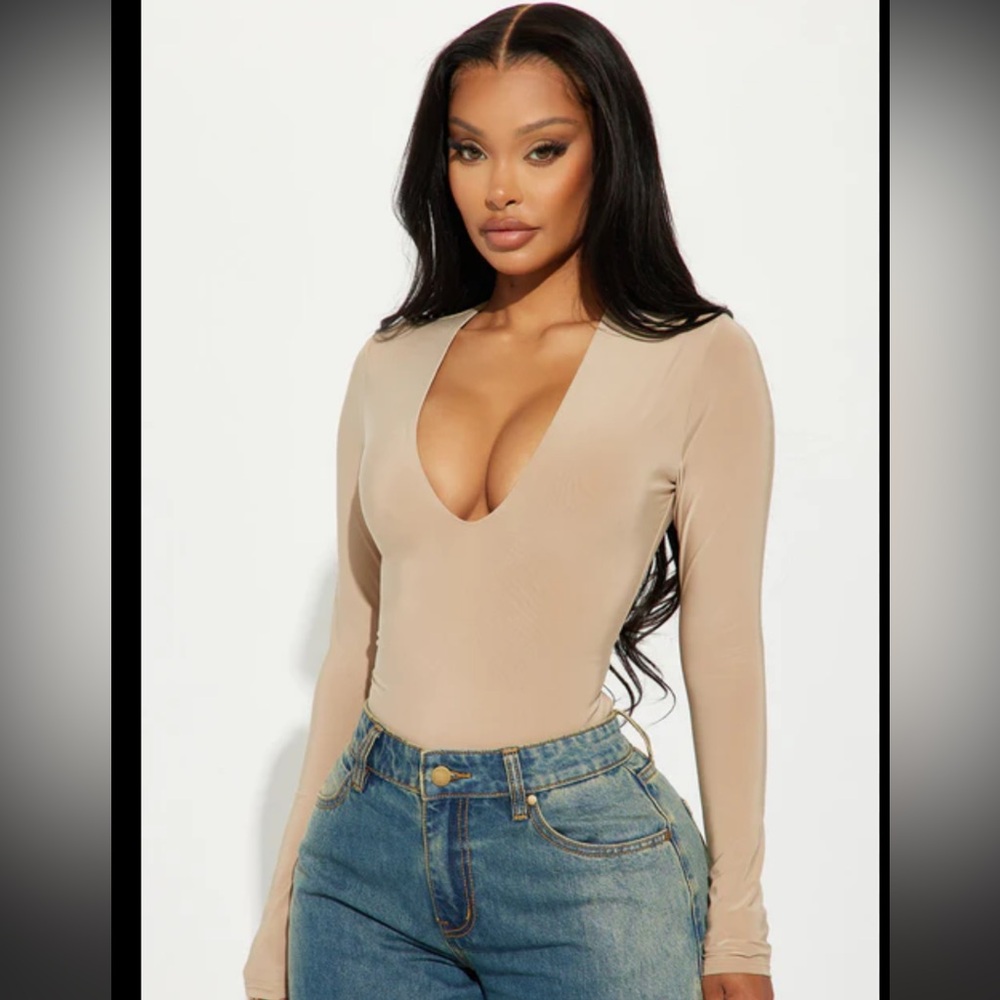 Forever 21 Beige Deep V-Neck Bodysuit